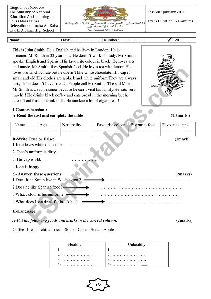 END OF TERM TEST worksheet