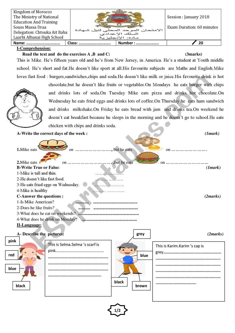 END OF TERM TEST worksheet