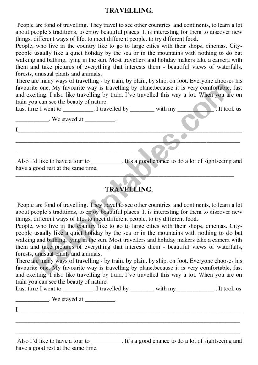 Travelling worksheet