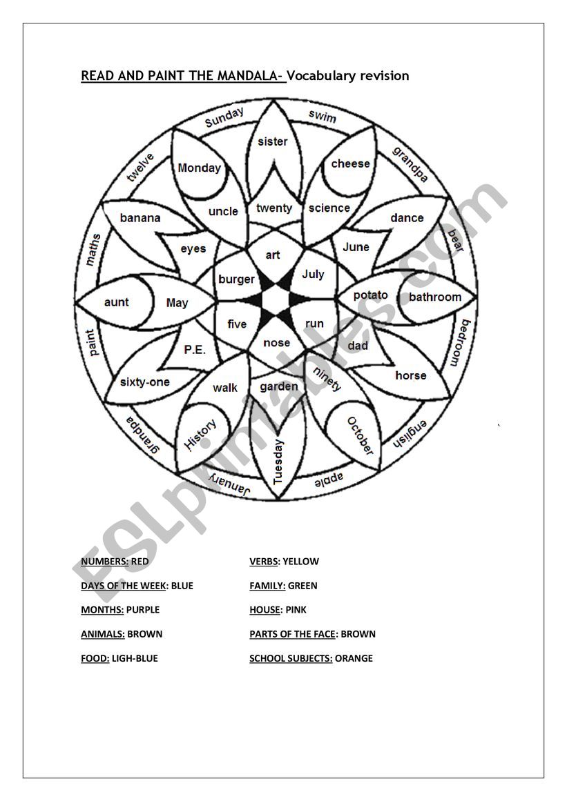 PAINT THE MANDALA worksheet