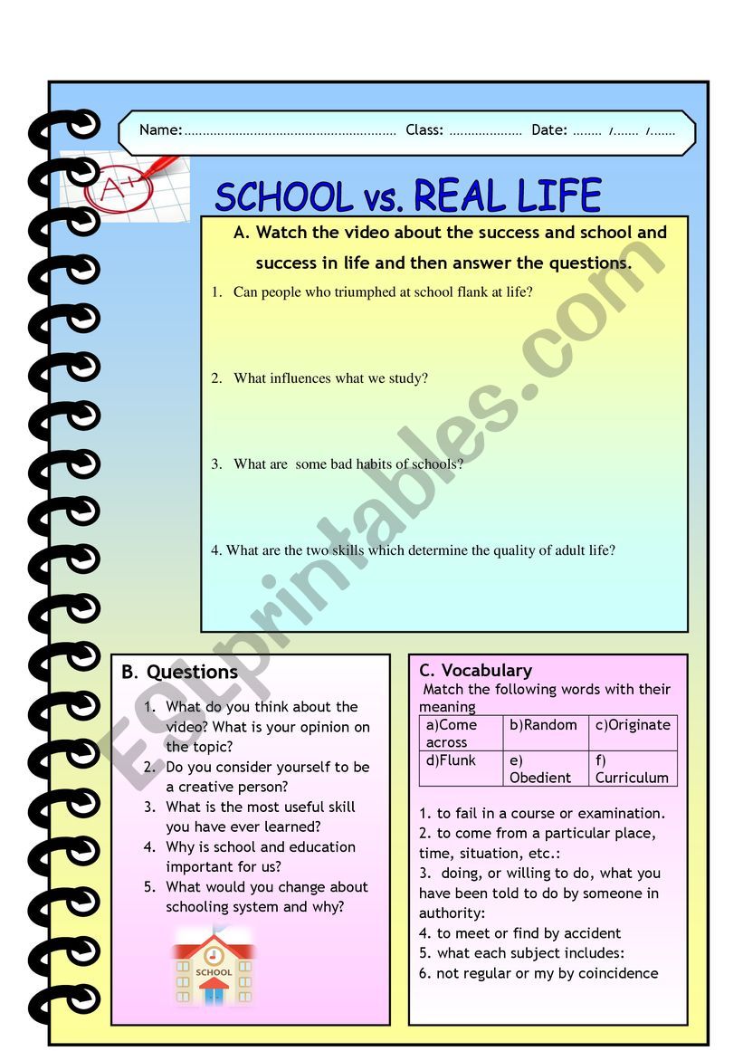 School vs. Life  worksheet
