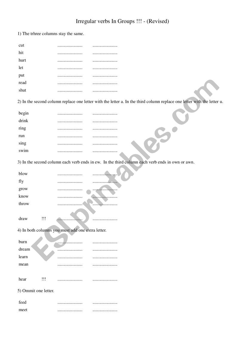 Irregular Verbs In Groups (revised: 18/2/19)