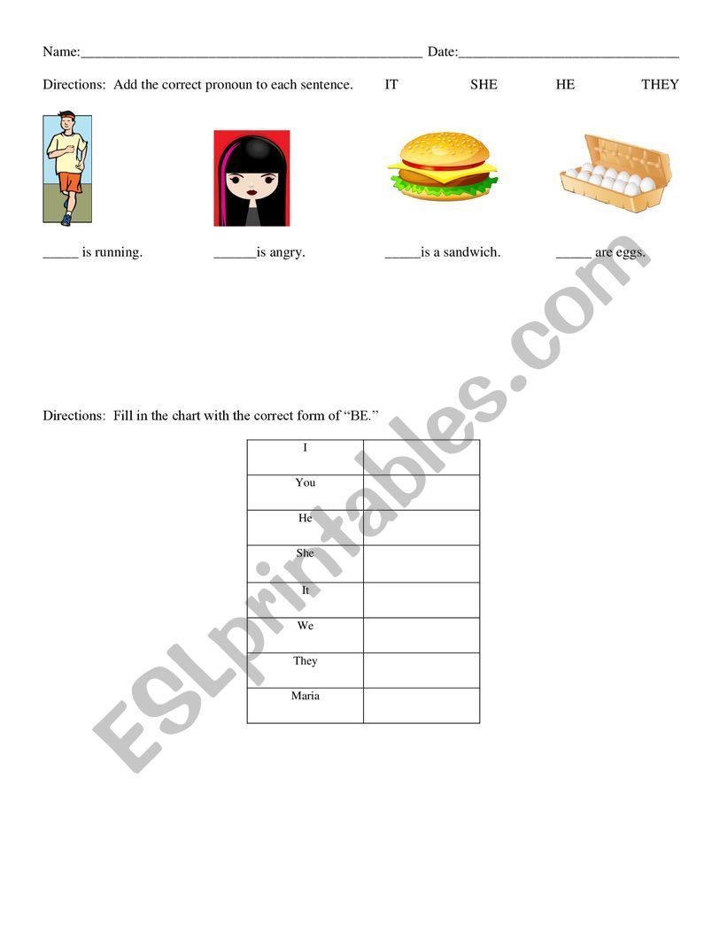 Pronouns and BE verb practice worksheet