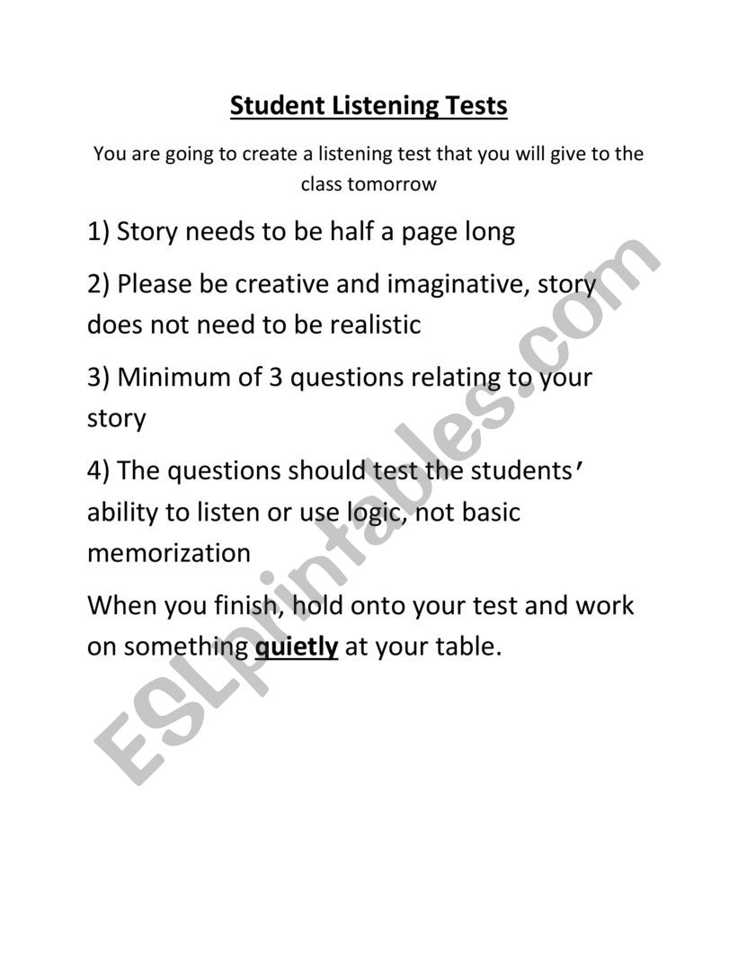 Student Listening Tests worksheet