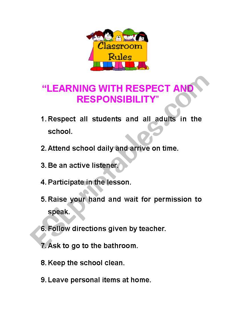 class rules worksheet