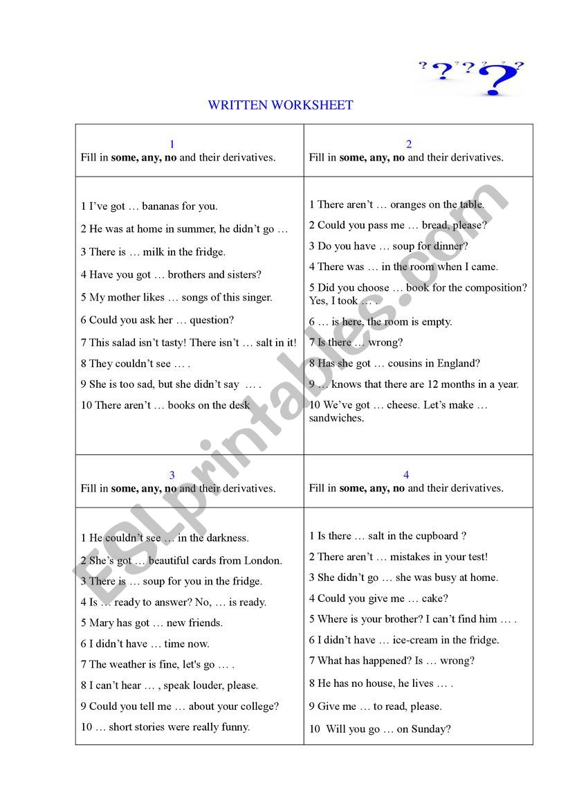 Pronouns-some-any-no worksheet