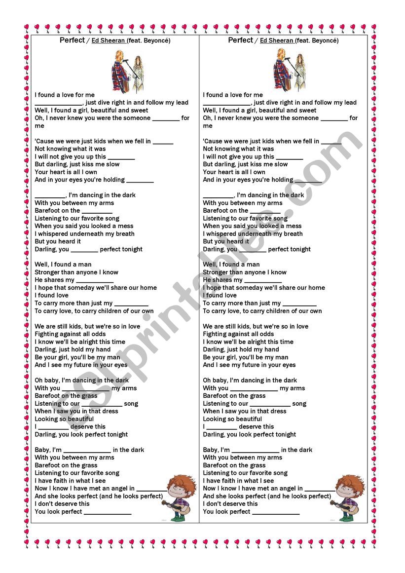 Song _ PERFECT - Ed Sheeran feat. BeyoncÃ© with exercises.