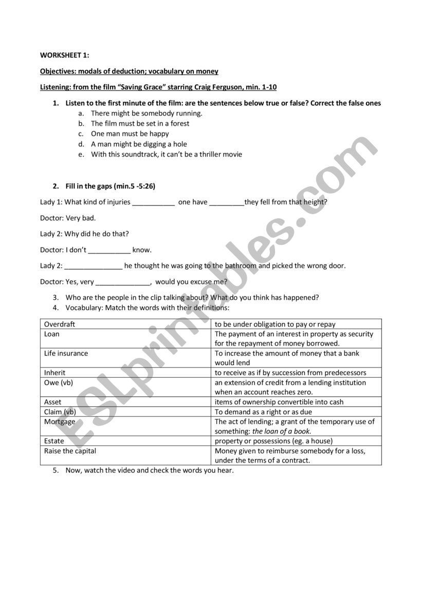 Saving Grace worksheet