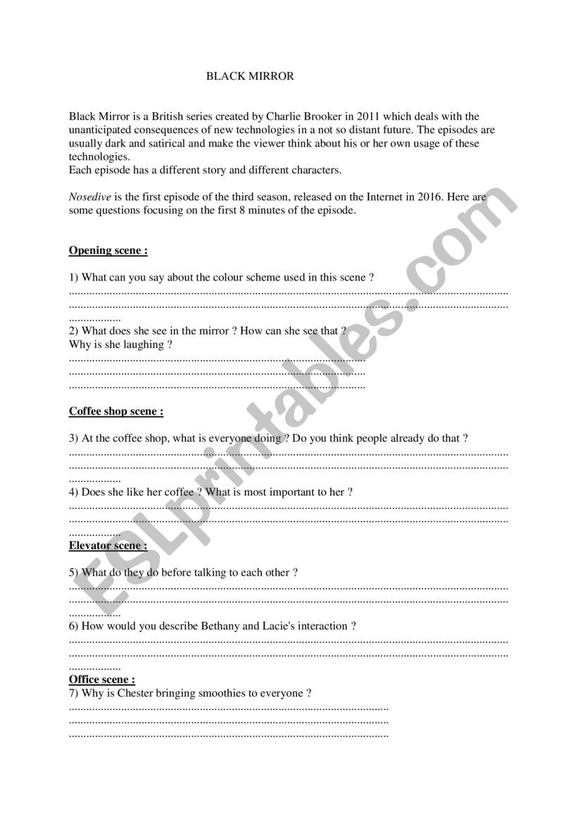 black mirror worksheet