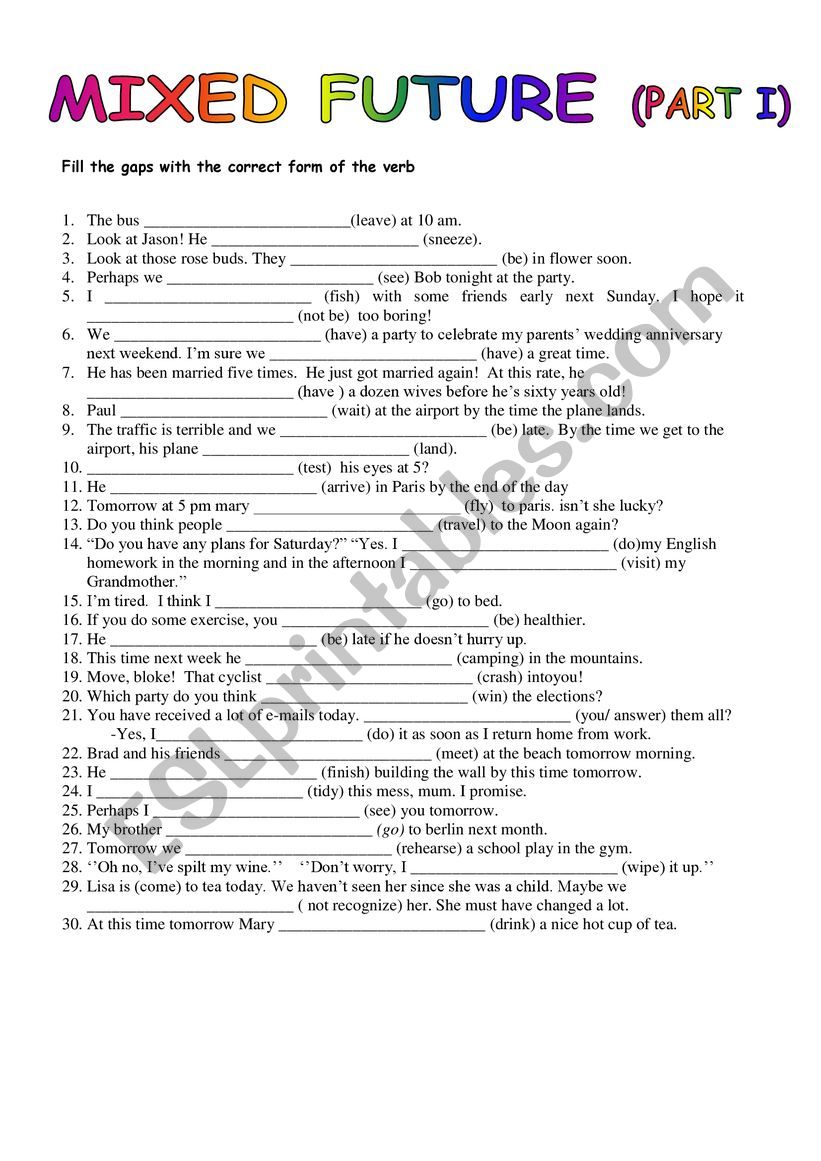 MIXED FUTURE TENSE I worksheet