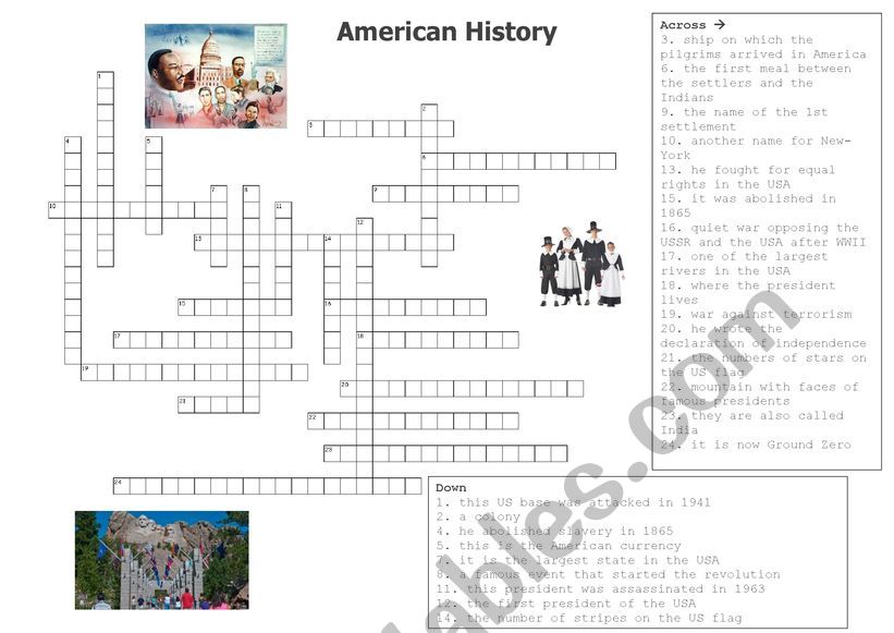 American History Crosswords worksheet
