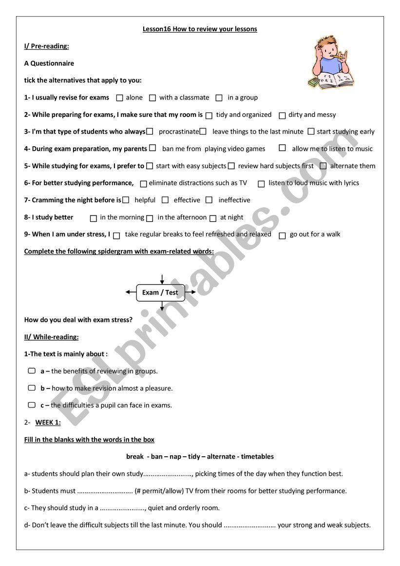 How to review your lessons worksheet