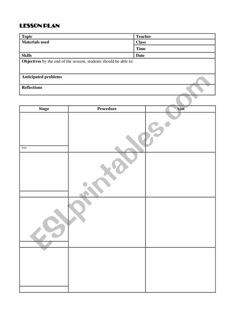 Lesson Plan Template worksheet