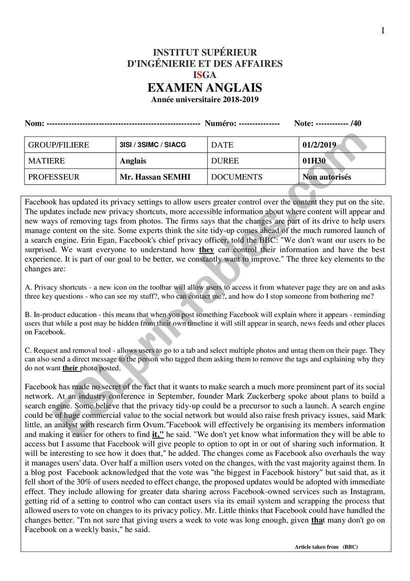 Business English worksheet