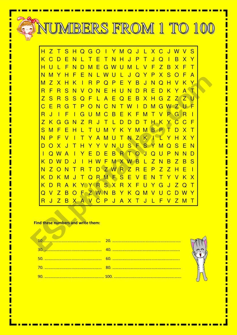 Numbers From 1 to 100 worksheet