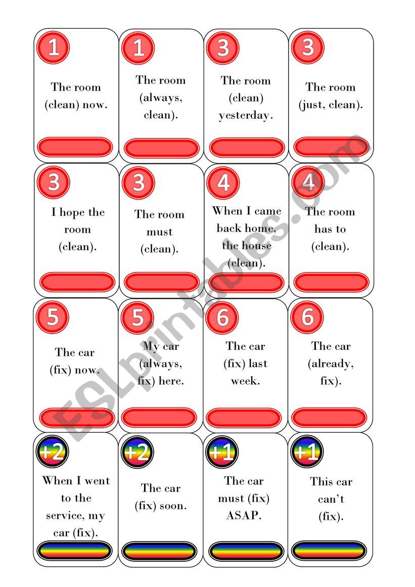 Passive voice - UNO worksheet