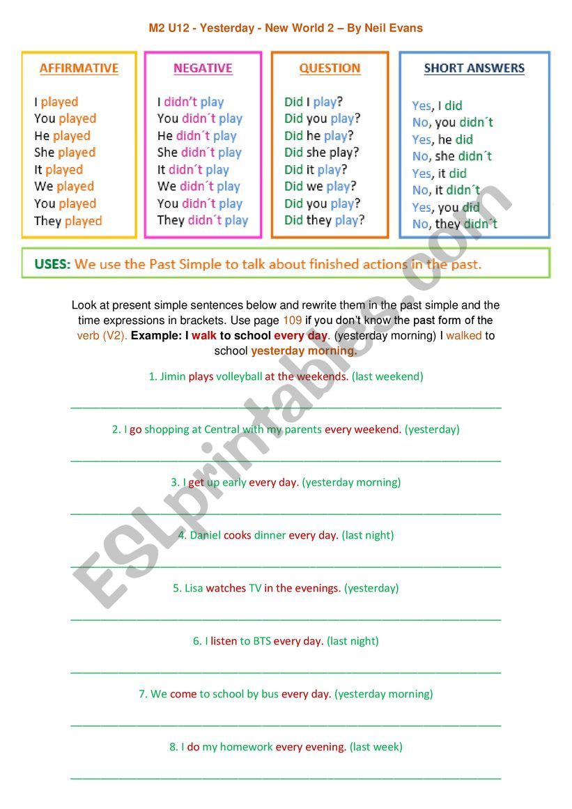 Past Simple - Present to past worksheet