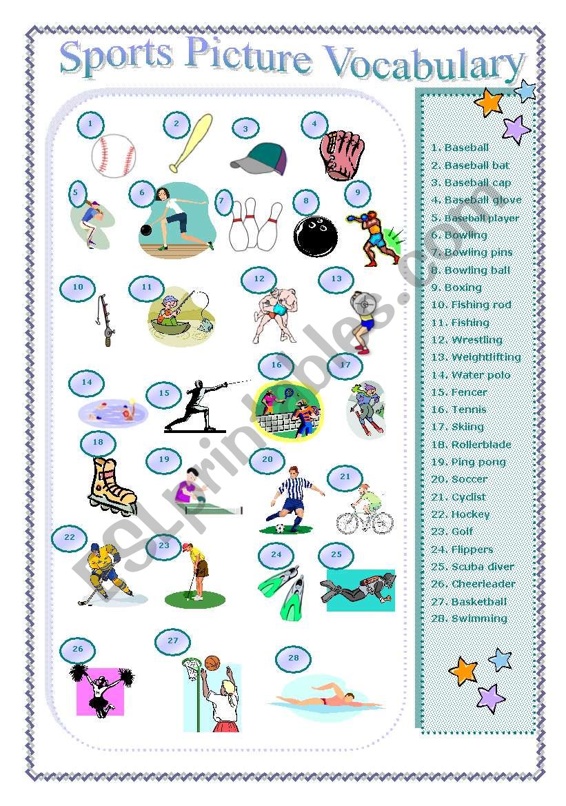 Sports Picture Vocabulary worksheet