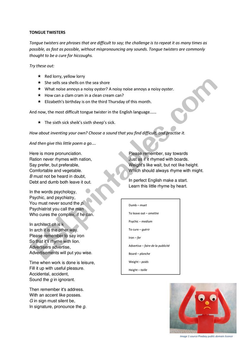 Pronuciation and Tongue Twisters