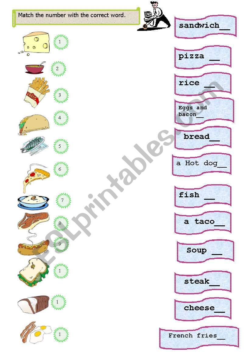 matching, food vocabulary worksheet