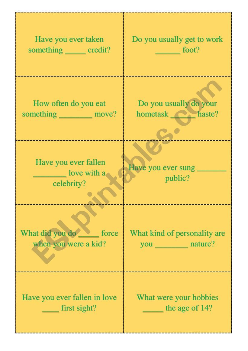 Preposition+noun (warm-up) worksheet