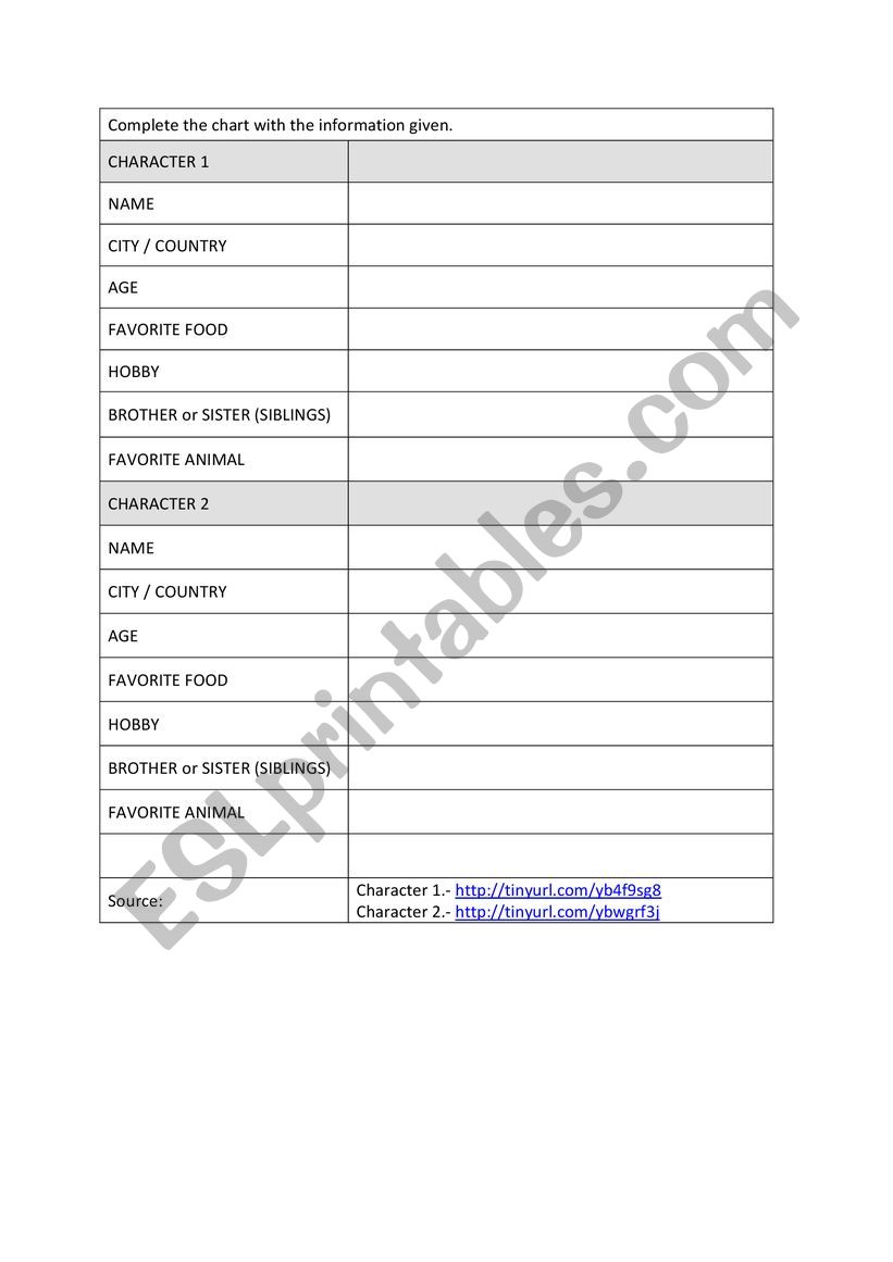 PERSONAL INFORMATION worksheet