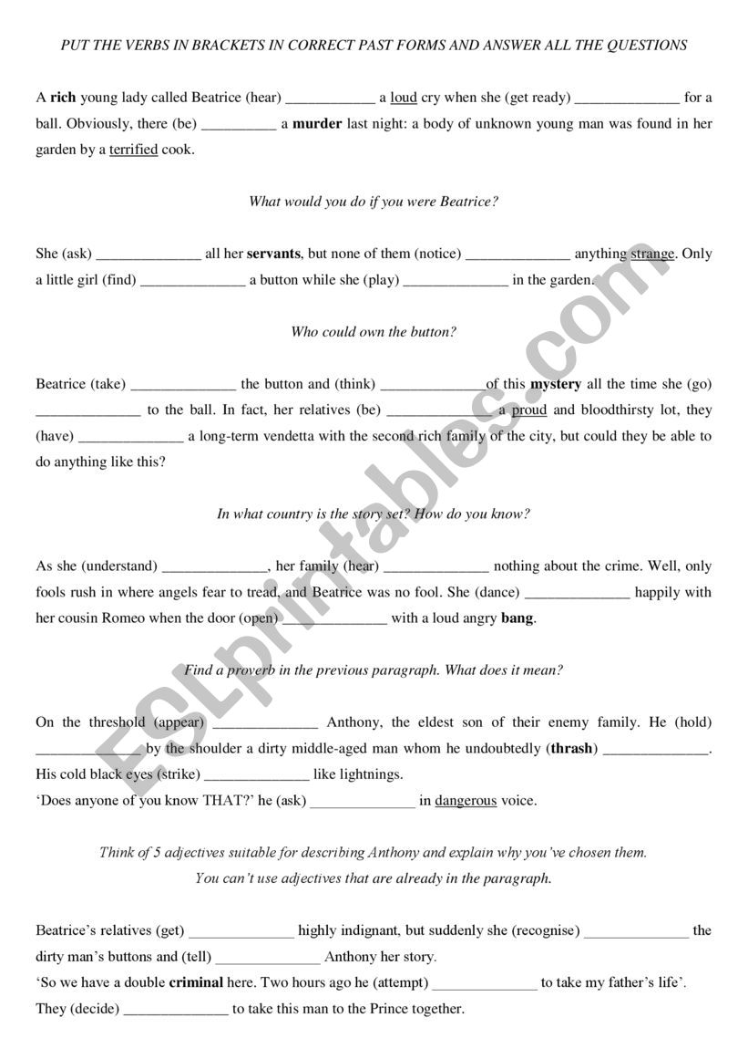 A Mystery Murder worksheet