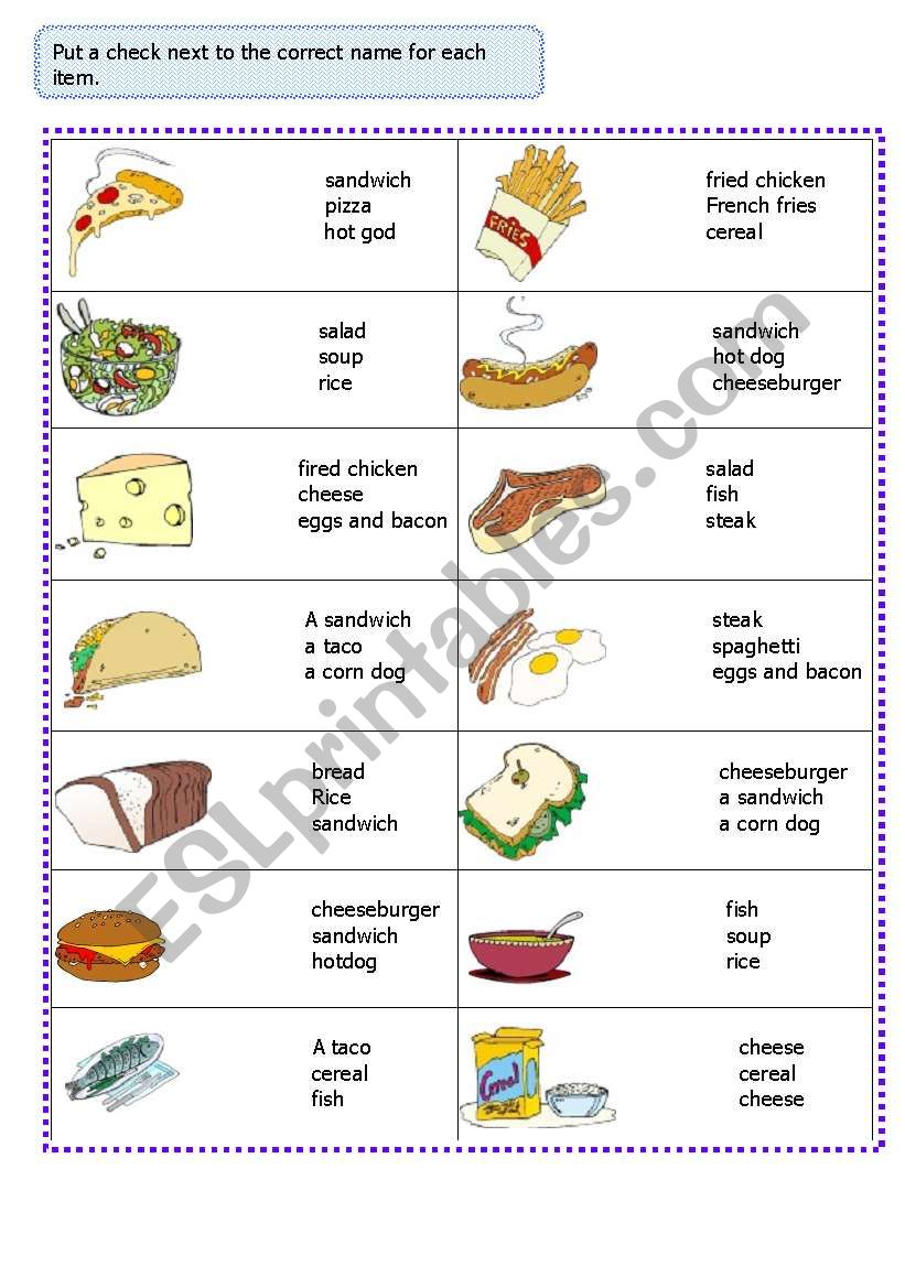 matching, food vocabulary 2 14-08-08