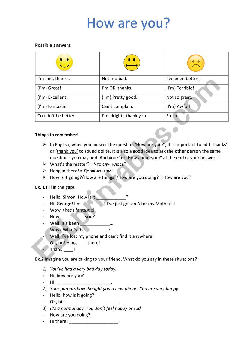 How are you? worksheet