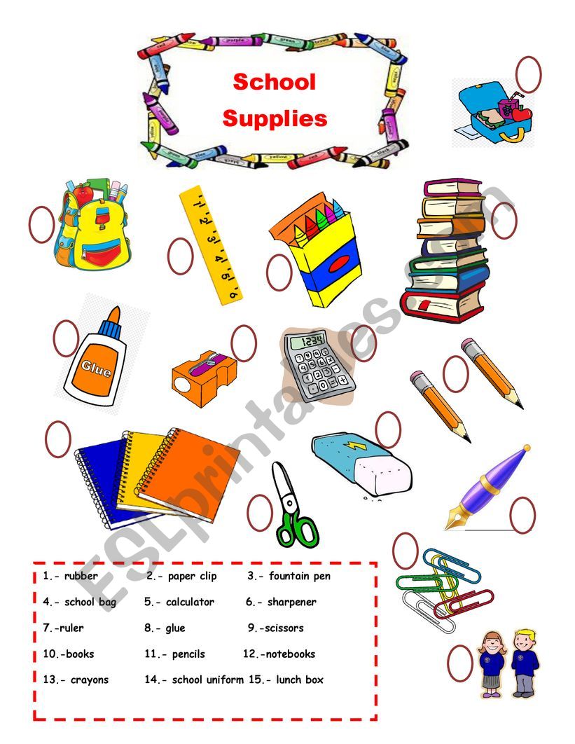 SCHOOL SUPPLIES worksheet