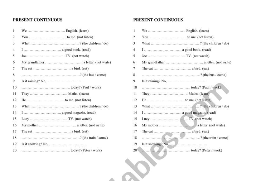 Present continuous worksheet