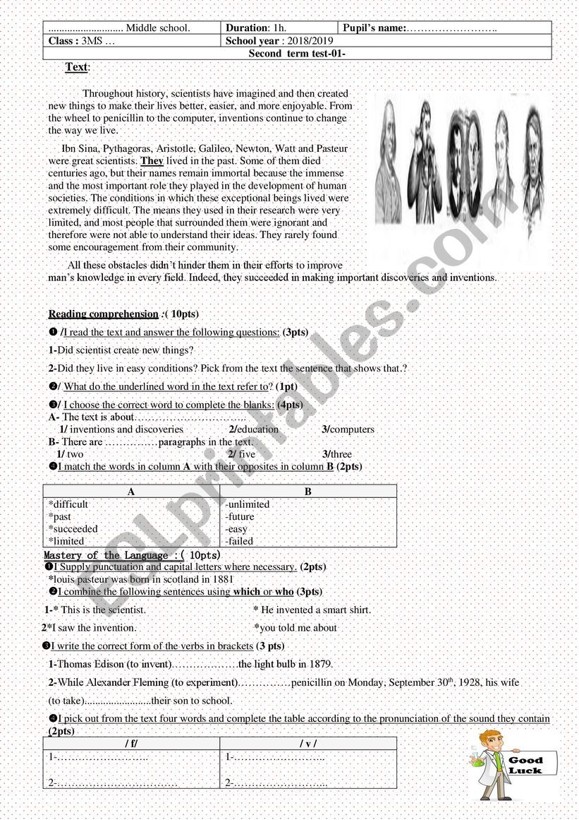 3MS FIRST TEST-2ND TERM- worksheet