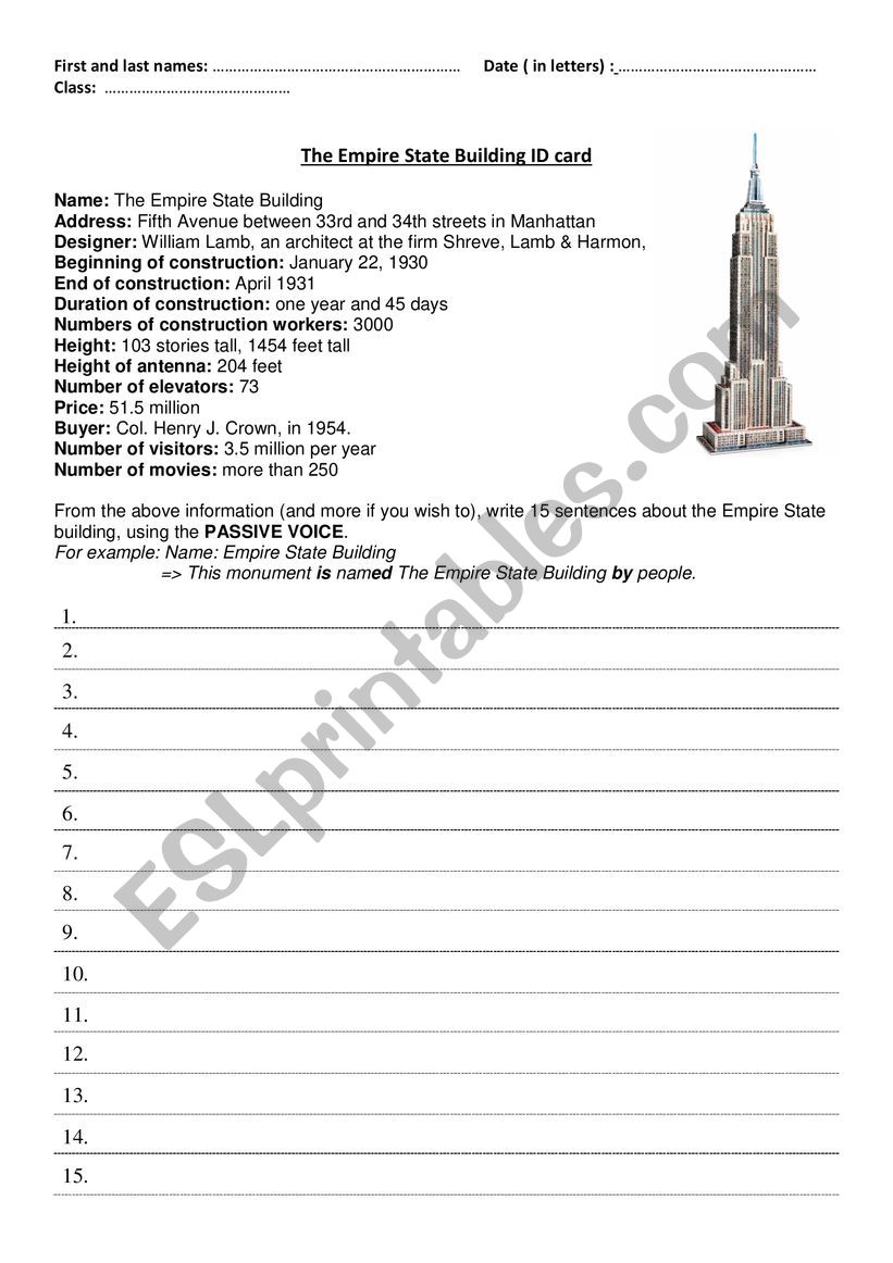 The Empire State Building worksheet