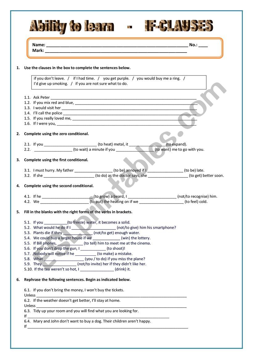 If-clauses test 2 worksheet