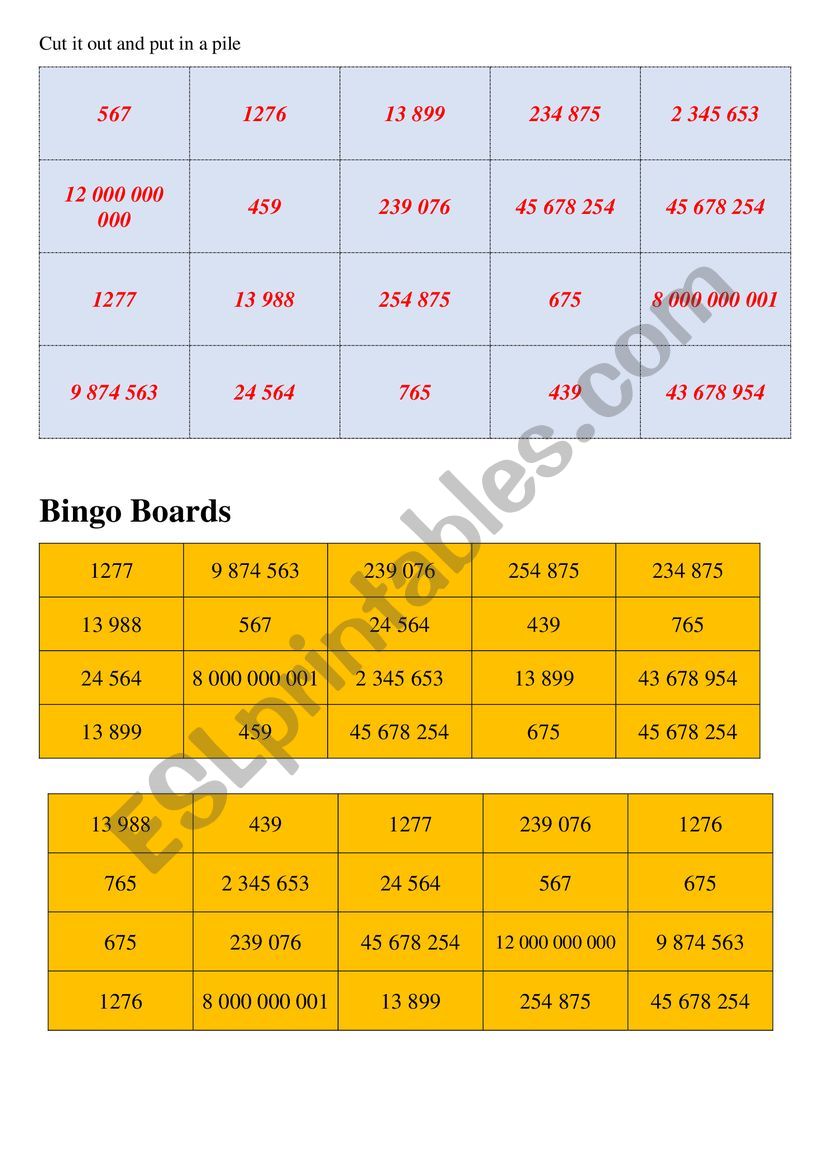 Numbers (bingo) worksheet