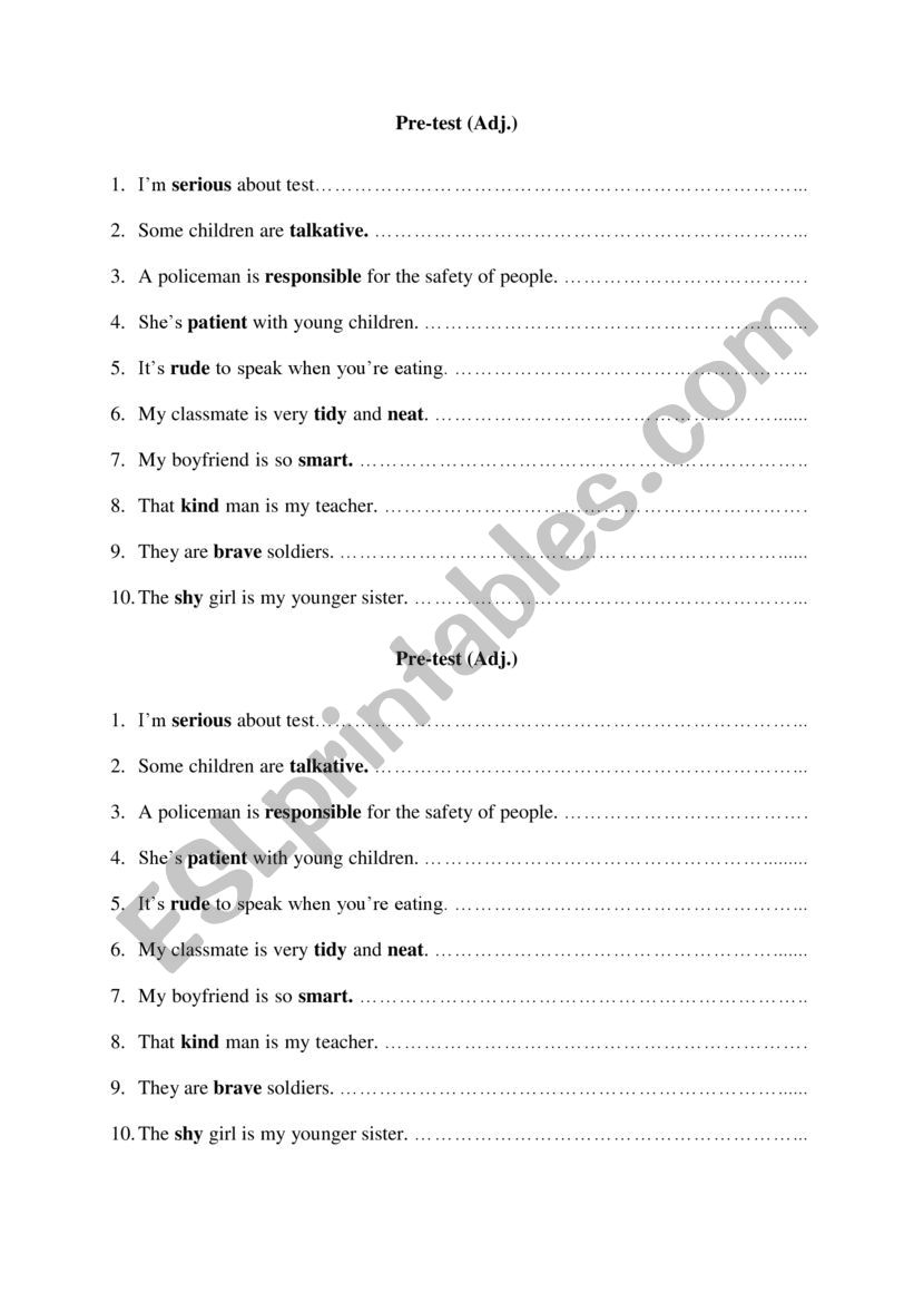 test adj worksheet