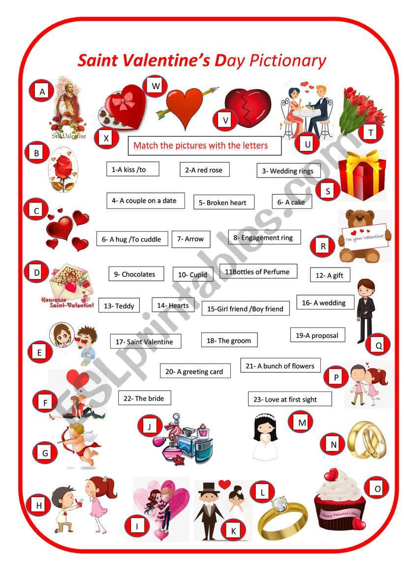 Saint Valentines day matching exercise