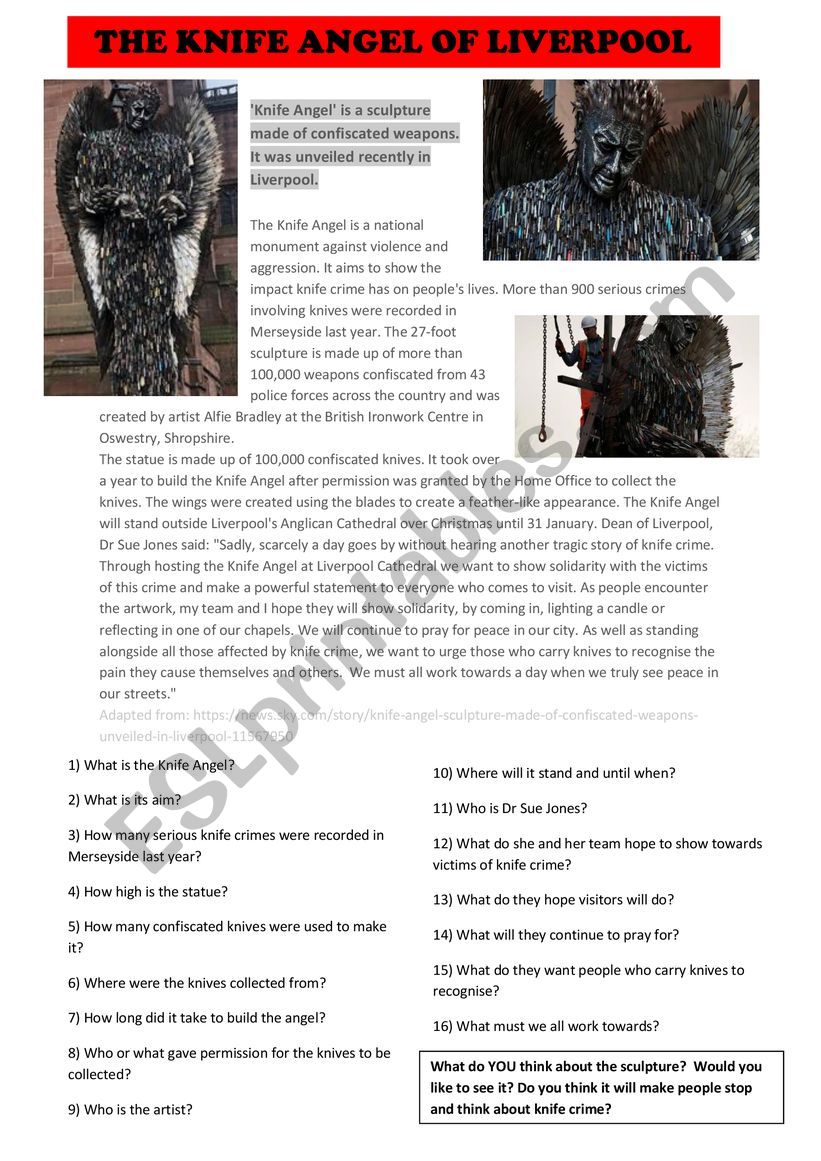 The Knife Angel worksheet