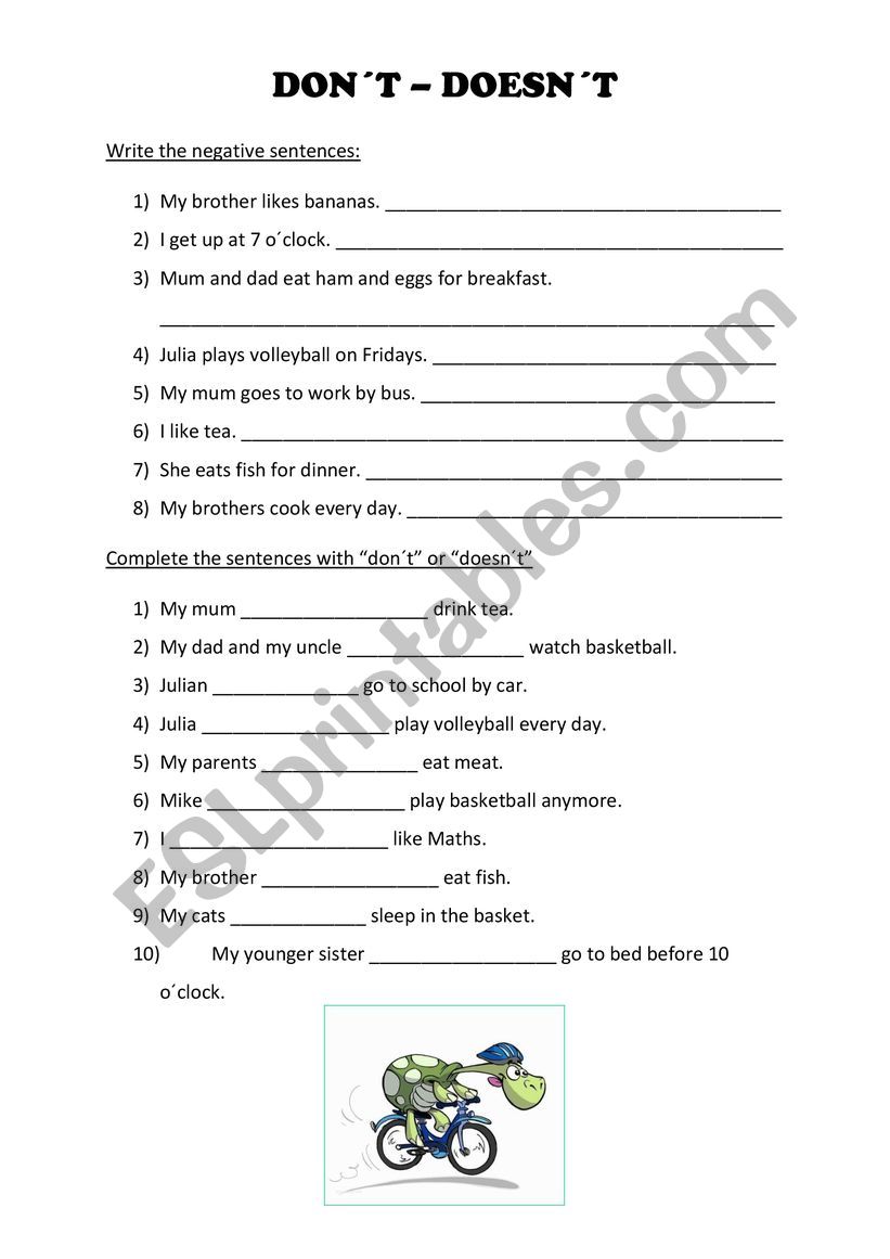 donÂ´t or doesnÂ´t worksheet
