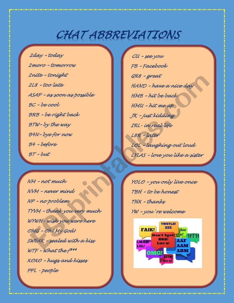 Chat Abbreviations worksheet