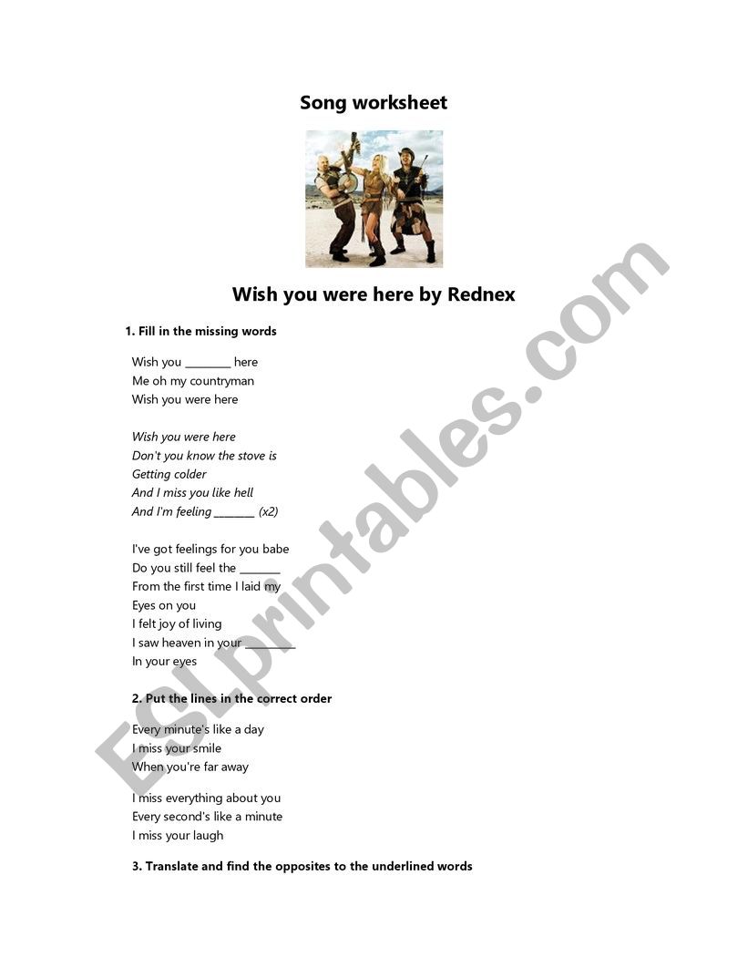 Song worksheet Wish you were here Rednex