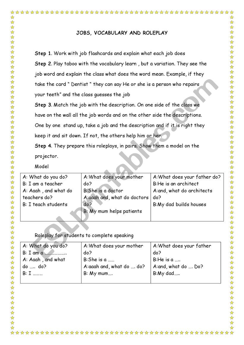 Jobs roleplay worksheet