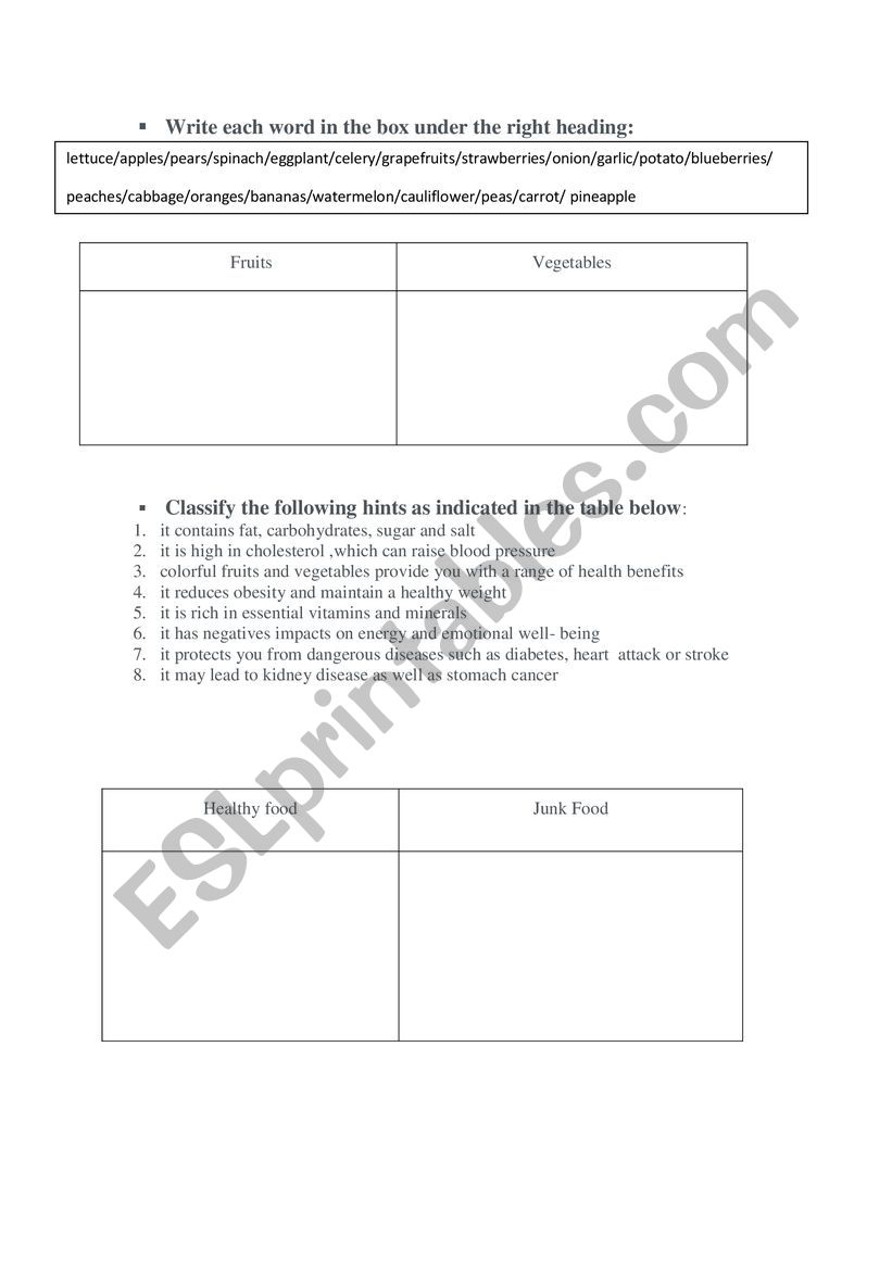 colourful food worksheet