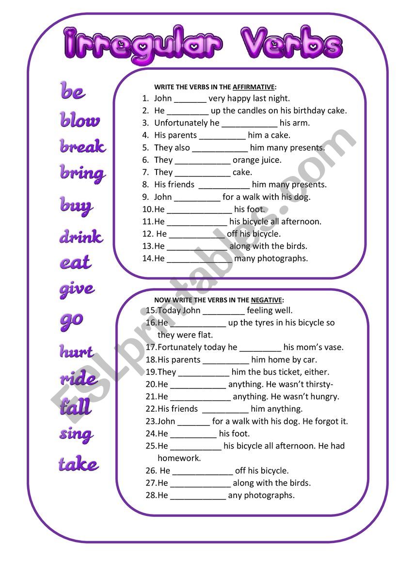 Irregular Verbs (affirmative and negative)