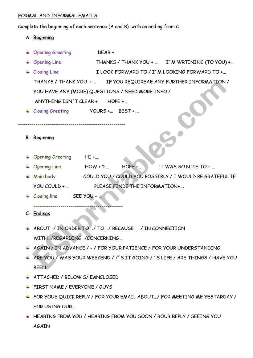 formal and informal emails worksheet