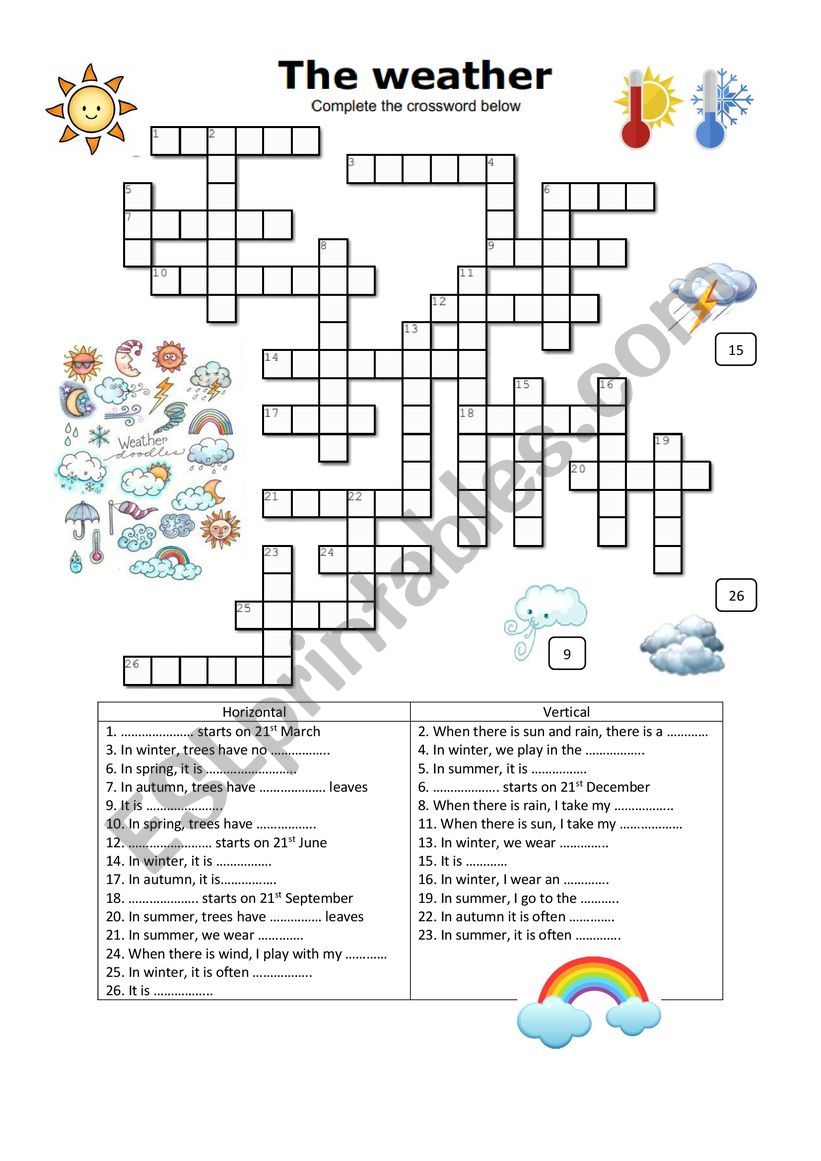 weather crossword worksheet