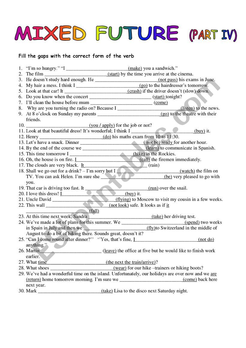 Future Tense Mixed Worksheet