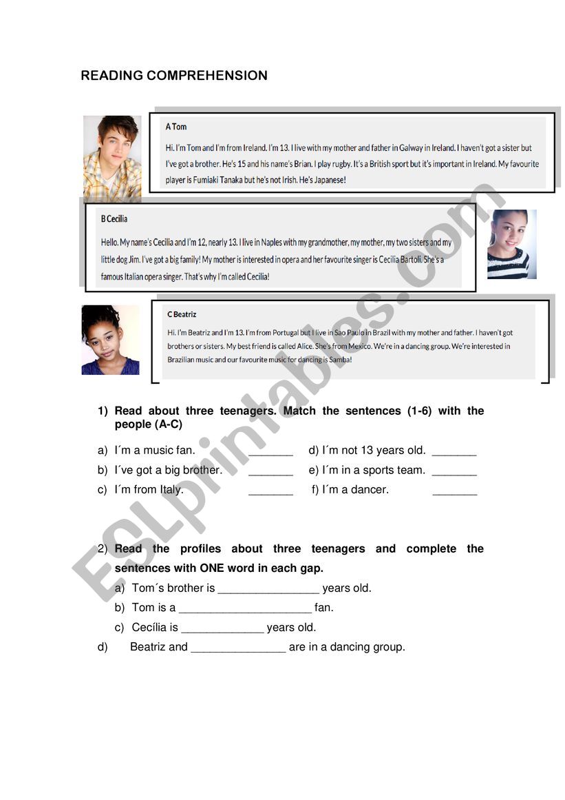 Reading Comprehension worksheet