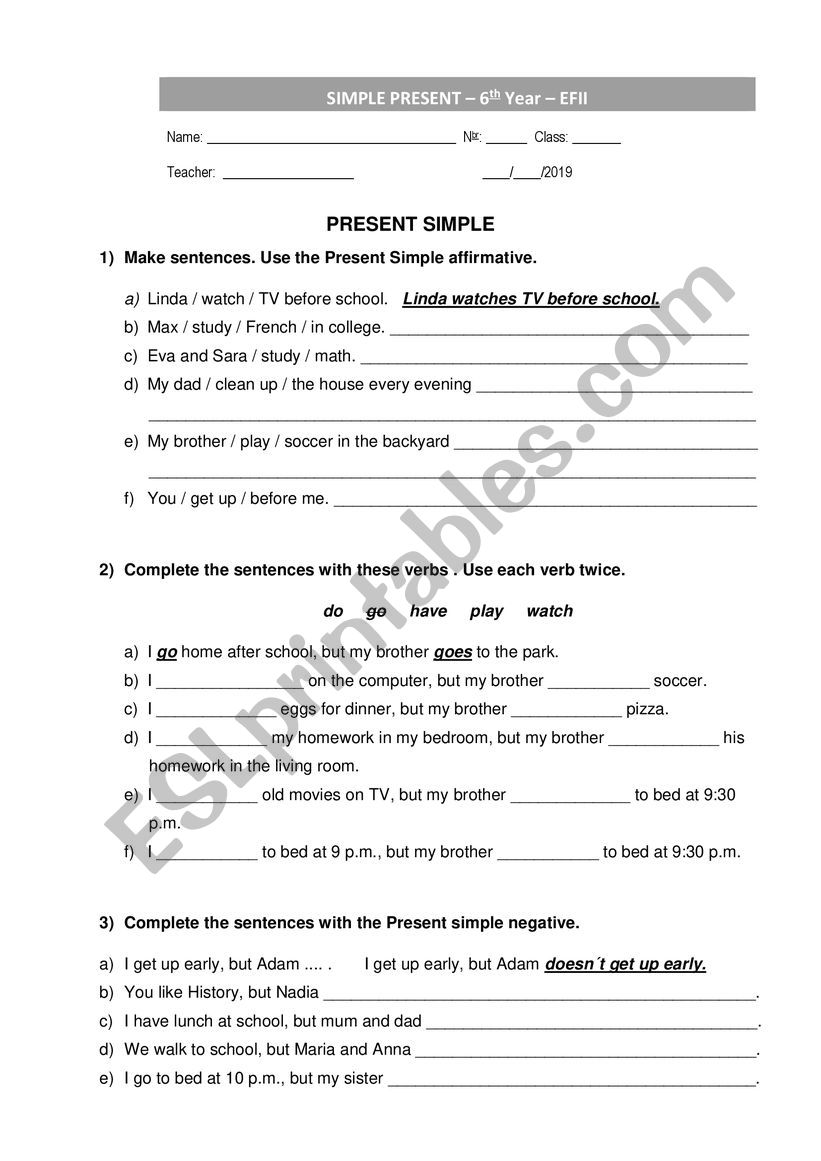 Simple Present worksheet