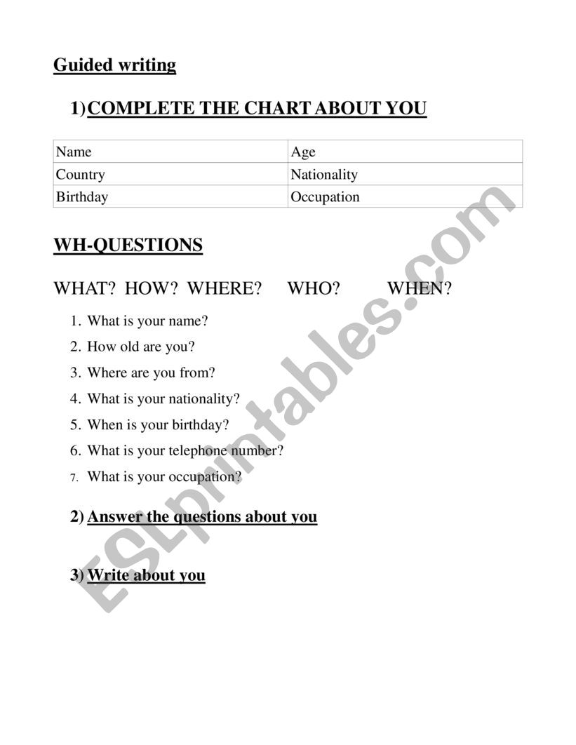 Guided Writing worksheet